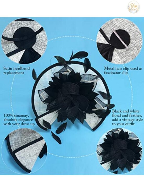 Sinamay Fascinator Hat Floral Feather Derby Ladies Wedding Tea Party Headband main image 5